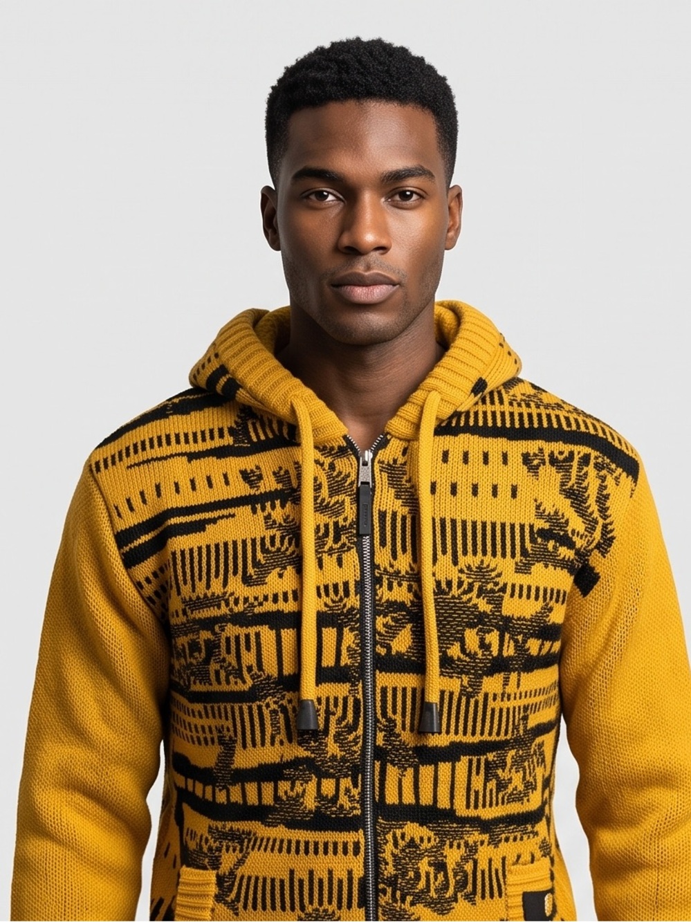 LCR Mustard Yellow and Black Zip-Up Hoodie Sweater modern fit thick